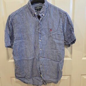 Ralph Lauren Short Sleeve Button Down Shirt Blue with White Stripes Men’s XL